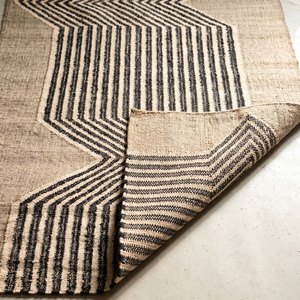 Textured Beige Handwoven <b>Jute</b> <b>Rug</b> Bold Black Chevron Geometric Pattern Anti-Slip Thick Pile Modern Living Room Bedroom Home - Product Image 6