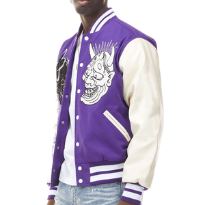 Purple White Embroidered Varsity <b>Jacket</b> Men Plus Size Letterman <b>Jacket</b> Sleeve <b>Patchwork</b> Button Front Outerwear Baseball <b>Jacket</b> - Product Image 4