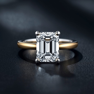 <b>Two</b> Tone PT and 9K Gold Natural Baguette Cut Solitaire Engagement <b>Ring</b> Luxury Jewelry for Women Wedding Anniversary Party - Product Image 4