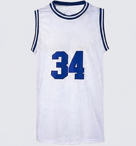Maillot de basket-ball en maille blanche, numéro 34, imprimé bleu, sans manches, col rond, unisexe, vêtements de sport respirants pour adultes - Product Image 2