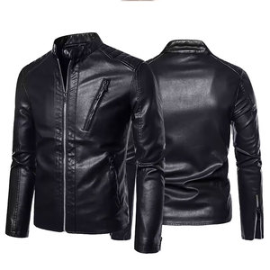 Econex Sports Men's <b>Slim</b> <b>Fit</b> Genuine Leather Windproof Moto <b>Jacket</b> Turn-down Collar Zipper Closure Regular Sleeve Winter Casual - Product Image 4