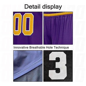 Ensemble d'uniformes de basketball réversibles personnalisés, maillot et short pour jeunes hommes et femmes, violet et jaune, uniforme de basketball d'équipe cousu - Product Image 5
