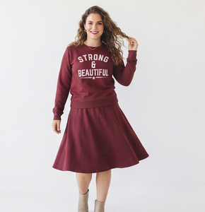 Women Knee Length <b>Skirt</b> Set A-Line <b>Elastic</b> <b>Waist</b> Printed Sweatshirt Casual 100% Cotton Fleece Winter Street Weat Sweatshirt - Product Image 2