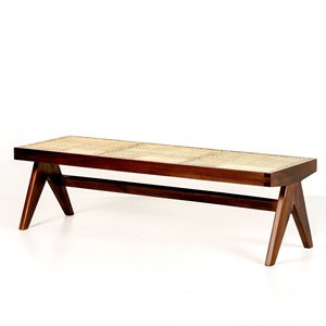 Banco de Madera Maciza Duradero Estilo Pierre Jeanneret con Patas en V y Asiento de Ratán para Exteriores, Ideal para Hoteles, Venta al Por Mayor - Product Image 5