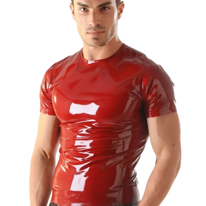 Camiseta de Hombre Negra Brillante de Manga Corta, Corte Regular, Cuello Redondo, Color Sólido, Estilo Gótico, Informal, Tejida y Transpirable - Product Image 5