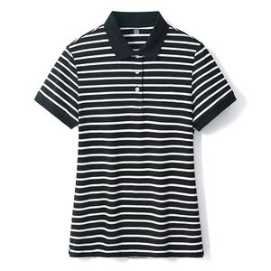 Pull-over décontracté à col en jersey tricoté à manches courtes pour femme, en coton et élasthanne, rayé, respirant, séchage rapide, écologique - Product Image 1