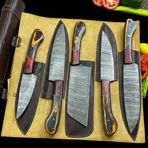 ชุดมีดครัวเหล็กดามัสกัส 5 ชิ้น ด้ามไม้ ใบมีดตรง ขอบมุมเอียง งานฝีมือ DIY - Product Image 4