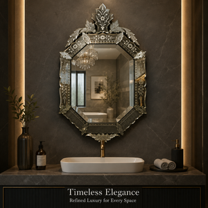 Miroir mural classique de style baroque vénitien |   Miroir décoratif en verre de style antique de luxe pour salon, chambre et décoration intérieure - Product Image 4