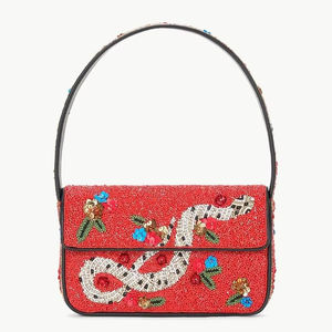 Colección de Bolsos de Lujo Hechos a Mano con Cuentas, Bolsos de Hombro Cuadrados con Cuentas Florales, Bolsos de Noche Rojos Vintage para Mujer, Elegantes y a la Moda - Product Image 1