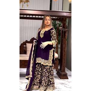 Beau haut pour femme-ensemble Gharara et Dupatta avec travail de séquence de broderie lourde - Product Image 4