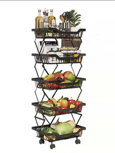 Five Tier Metal <b>Storage</b> <b>Rack</b> With Wheels For <b>Kitchen</b> Food Organization Durable Powder Coated Steel Standing Organizer - Product Image 1