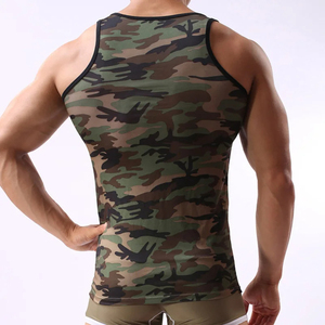 Shan Apparel Men's Camouflage Tank Top Quick Dry Sleeveless <b>Vest</b> Casual Sport <b>Stringer</b> O-Neck Printed Knitted 100% Cotton Fit - Product Image 4