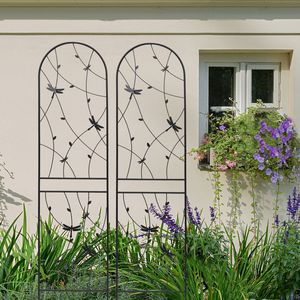 Set di 4 tralicci da giardino in metallo 220x50 cm, antiruggine, neri, decorazioni a forma di libellula, per piante rampicanti, supporto per fiori da esterno, recinzione, cancello - Product Image 6