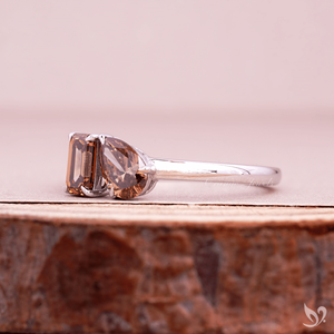 Emerald and Pear Cut Fancy Champagne Lab Grown Diamond Toi Et Moi Engagement Ring with Silver Wedding Gift | Ready to Ship - Product Image 2