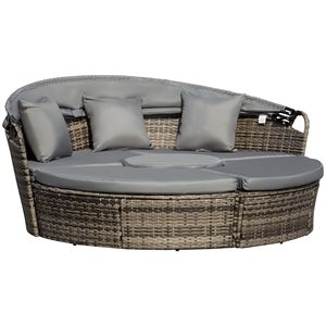 Lettino da giardino con baldacchino in Rattan intrecciato 4 pezzi marrone moka Set da giardino con cuscini morbidi - Product Image 1