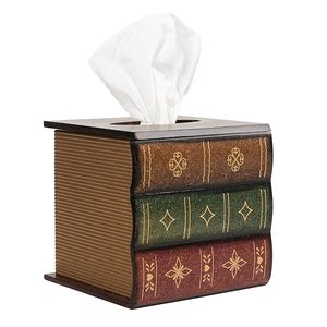 Caja de pañuelos de madera con forma de libro retro, dispensador decorativo de servilletas para el hogar, la oficina o el coche - Product Image 1
