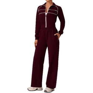 Womens Slim Fit Tracksuit Set Stretch Fabric Sports <b>Jacket</b> High Waist Jogger Pants Comfortable Casual Activewear Outfit - Product Image 1