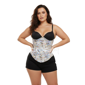 Corset surbuste en satin imprimé sur mesure, avec baleines en acier, pour la mise en forme de la taille, fabricant et fournisseur en gros de corsets mode - Product Image 3