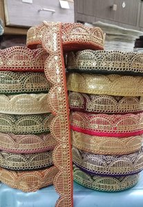 Embroidered Sequin <b>Lace</b> Trim Decorative Floral Border <b>Lace</b> Ribbon for Saree Dress Dupatta Sewing Craft Garment Trim - Product Image 3