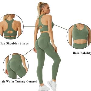 Ensemble de yoga vert olive pour femme : Soutien-gorge de sport et leggings taille haute – Tenue d'entraînement deux pièces extensible pour fitness, gym et activités sportives - Product Image 5