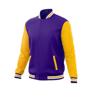 แจ็คเก็ตยีนส์สไตล์วิซาร์ดสำหรับผู้ชาย ผ้าคอตตอนผสม แต่งขอบดิบ สไตล์เบสบอล คาวบอย  แขนเสื้อหนังกลับตัดกัน - Product Image 1