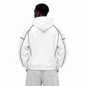 White <b>Pullover</b> Hoodie Raglan Sleeve Contrast Piping Oversized Fit <b>Mens</b> Streetwear Casual Hoodies Custom Wholesale B2B supplier - Product Image 2