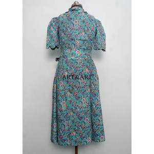 Vestido Midi Kangura de Algodón Hecho a Mano en India, Vestido con Estampado Floral, Bonito y Dulce, Informal para el Día a Día, para Fiestas, Estilo Línea A - Product Image 6