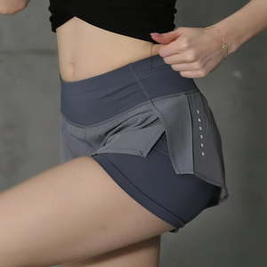 Manufacturer Custom <b>Elastic</b> Waist Women 2 in 1 Quick Dry Polyester Athletic Running Jogging Sports Fitness Yoga Shorts - Product Image 3