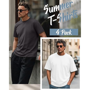 Lot de 4 T-shirts pour hommes grandes tailles en coton à manches courtes, col rond, décontractés, basiques, surdimensionnés, pour l'été - Product Image 4