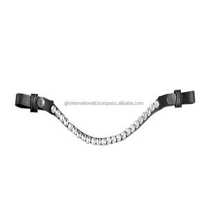 Diadema de cuero negro de lujo con cristales transparentes grandes y redondos de una sola fila, con diamantes y curvatura profunda, para cabezada de caballo. - Product Image 5