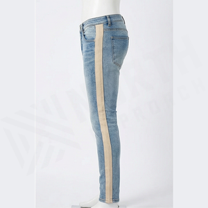 Jean en denim tissé uni délavé coupe slim pour homme, taille mi-haute, jambe droite, style décontracté en coton, idéal printemps, hiver, automne - Product Image 3