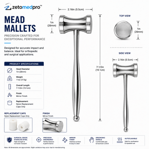 Martillo Quirúrgico Ortopédico Manual con Mango Fenólico de Alta Resistencia, Cabeza de 11 pulgadas (27.9 cm), 33 mm, 45 mm, 766 g/1163 g, Zetomed Pro - Product Image 5