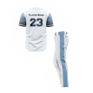 Ensemble de maillot et pantalon de baseball personnalisé pour homme, blanc rayé, sublimé, respirant, coupe classique, toutes saisons - Product Image 2