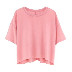 Custom Crop <b>Top</b> Shirt Heavyweight Cotton <b>Distressed</b> Cropped Boxy Fit T-Shirt Oversized Baggy Drop Shoulder Women's Crop <b>Top</b> - Product Image 1