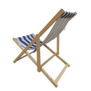 Populus Wood Sling <b>Chair</b> with Dark Blue Stripe Broad Blue Folding Chaise <b>Lounge</b> for Sun Lounging - Product Image 4