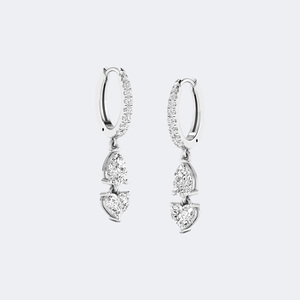 1.40 CTW Pearand Round and Heart Diamond Two-<b>Stone</b> Linear Huggie Dangle Earrings - Product Image 5