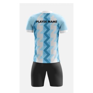 Conjunto de Camiseta de Fútbol Geométrica Azul Claro Personalizada para Hombre, Cuello en V, Manga Corta, Poliéster que Absorbe la Humedad, Uniforme para Todas las Temporadas - Product Image 3