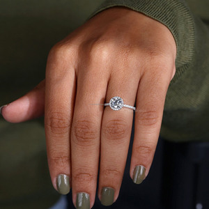 Bague de fiançailles en diamant de culture, sertie halo pavé, or blanc massif 18 carats, plaqué or, taille brillant, cadeau d'anniversaire de mariage, IGI - Product Image 2