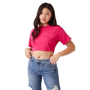 100% Cotton Lightweight Summer Wear Front Chest Pocket Design Regular Fit Breathable Short Length Women's <b>Crop</b> <b>Tops</b> - Product Image 1