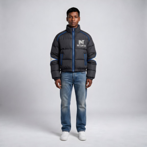 Intento Apparel <b>Men's</b> Finished Solid Stand Collar Windproof <b>Puffer</b> Jacket Dark Gray Zip-Up Winter Sporty <b>Coat</b> - Product Image 1