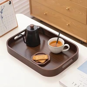 Rehman Craft Modern Food Grade Curved <b>Wood</b> Serving Tray <b>Dark</b> Brown Tray Set with Cut-Out Handles for Hotel Cafe Home - Product Image 2