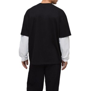 Trendy Layered Long Sleeve Oversized T-shirt Streetwear <b>Black</b> <b>White</b> Two Tone Graphic Loose Fit Heavyweight Cotton Men's shirts - Product Image 3