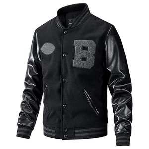 เสื้อแจ็คเก็ตเบสบอลสำหรับผู้ชายแบบ Letterman  ผ้าวูลผสมผ้าแคนวาส เป็นมิตรกับสิ่งแวดล้อม ระบายอากาศได้ดี มีซับใน ติดกระดุม เสื้อแจ็คเก็ต Letterman - Product Image 1