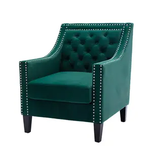 COOLMORE גבוהה באיכות מצויץ פשתן מבטא כורסא בסלון כיסא עם מסמרי ועץ מלא רגליים אדום פשתן