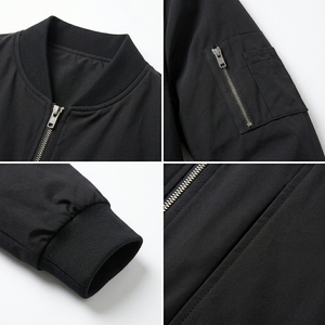 Men Bomber Jacket Full <b>Zip</b> Stand Collar Ribbed Cuffs Sleeve Pocket Lightweight Casual Streetwear Custom OEM/ODM Manufacturer - Product Image 6