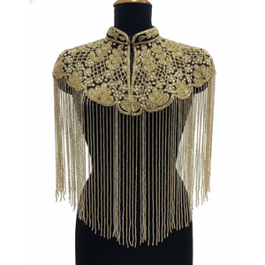 Chal de Mujer con Flecos Bordados en Dorado y Borlas Largas para Vestidos de Noche, Bodas, Fiestas y Vestidos Formales, Moda Femenina - Product Image 1