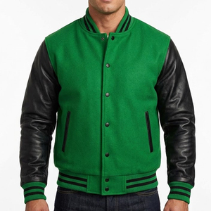 Chaqueta Varsity de Lana Verde para Hombre, de Alta Calidad y Personalizada, con Mangas de Cuero Negro y Botones a Presión, Abrigo de Invierno, Superventas - Product Image 1