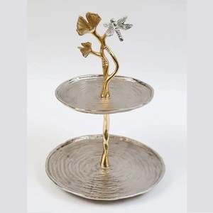Support de service en métal doré à 2 niveaux avec poignée, élégant plateau de présentation pour desserts, gâteaux et fruits, idéal pour les fêtes, les mariages et la décoration intérieure - Product Image 3