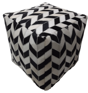 Puf de Cuero Vacuno Hecho a Mano con Costuras en Zigzag - Product Image 1