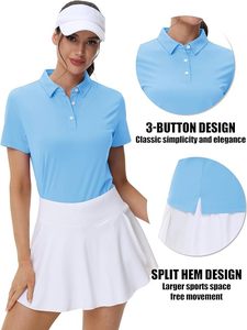 Polo en coton Oxford uni pour femme, haut décontracté à manches courtes, bleu clair - Product Image 3